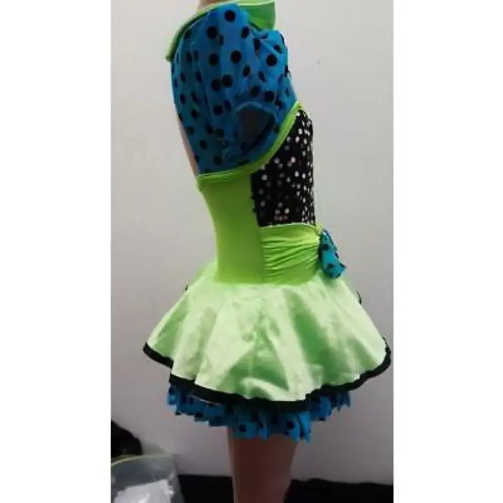 Pre-Owned Dance Costume Gallery 18636 Small Child Green Dress Jazz Sequin